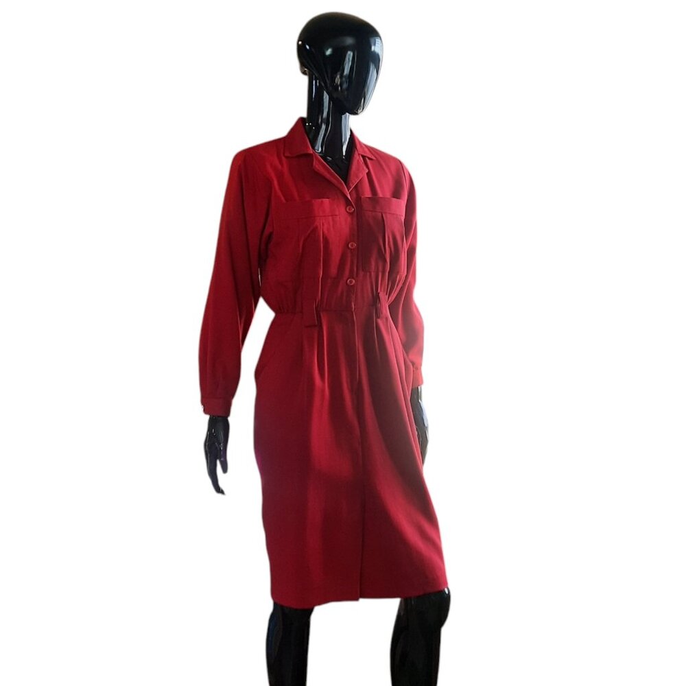 Vintage 80s Taurus II Red Shirtdress with Pockets | Made in USA | ILGWU | Size 4